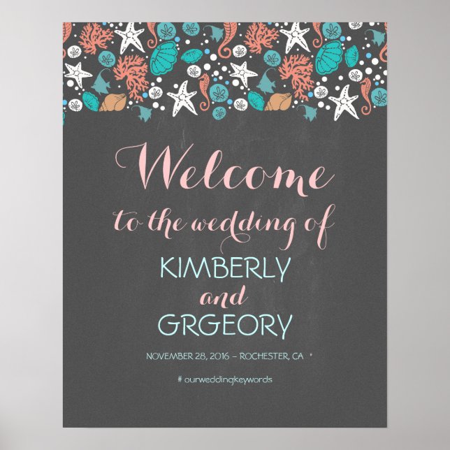 Affiche de bienvenue Mariage de plage Nautical Oce (Devant)