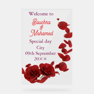Affiche de bienvenue Mariage de Rose rouge omantiq