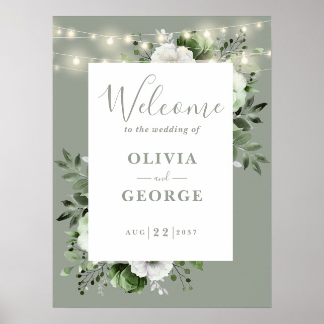 Affiche de bienvenue Mariage de Sage Green Rustic  (Devant)