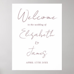 Affiche de bienvenue Mariage de script Mauve Elega
