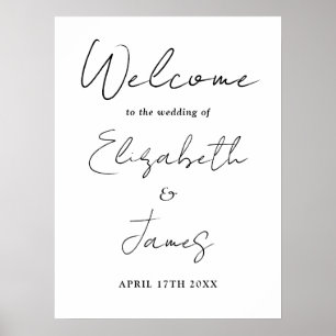 Affiche de bienvenue Mariage de script noir et bla