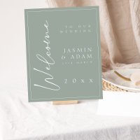 Affiche de bienvenue Mariage de script vert de tai