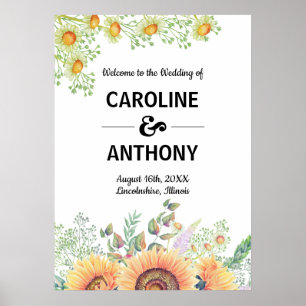 Affiche de bienvenue Mariage de tournesols rustiqu
