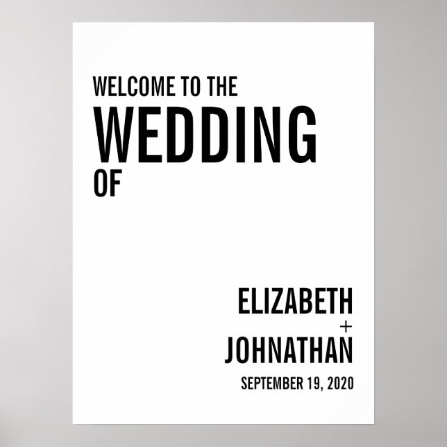 Affiche de bienvenue Mariage de typographie simple (Devant)