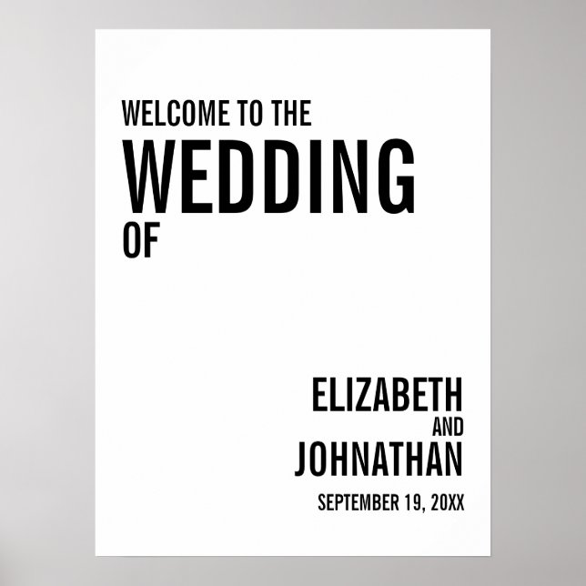 Affiche de bienvenue Mariage de typographie simple (Devant)