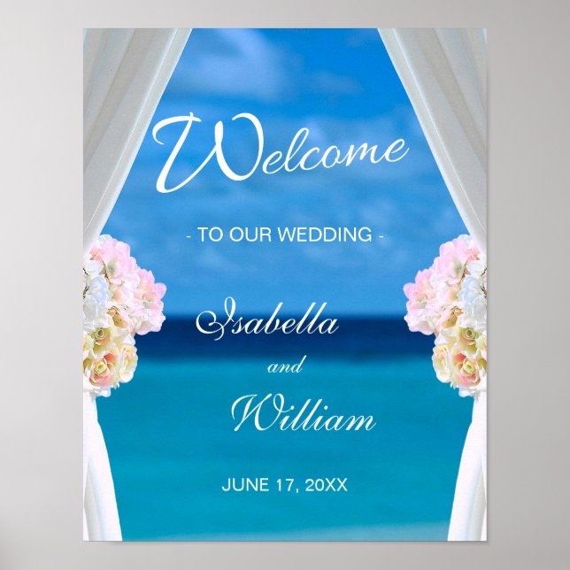 Affiche de bienvenue | Mariage d'été Ocean Beach (Devant)