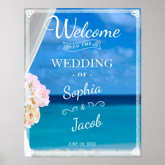 Affiche de bienvenue | Mariage d'été Ocean Beach (Devant)