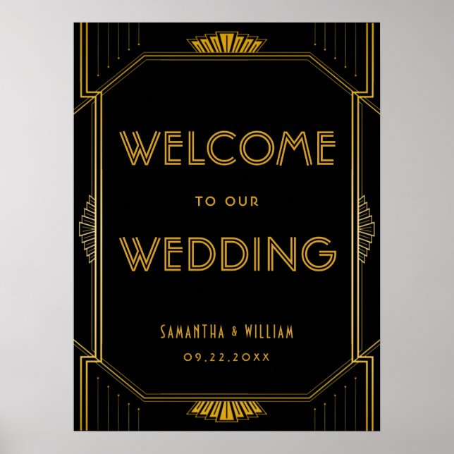 Affiche de bienvenue Mariage d'or Art Déco vintage (Devant)