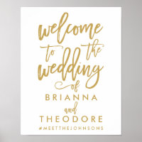 Affiche de bienvenue Mariage d'or lettres main chi