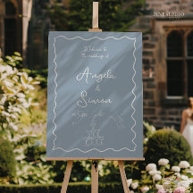 Affiche de bienvenue Mariage Dusty Blue dessinée à