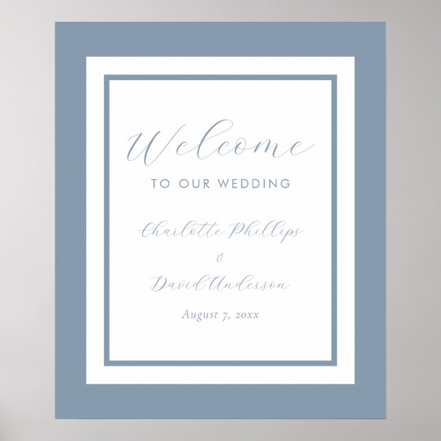 Affiche de bienvenue Mariage Dusty Blue moderne (Devant)