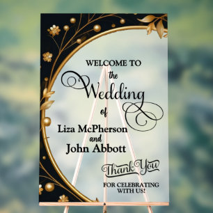 Affiche de bienvenue mariage Elegant Noir & Or