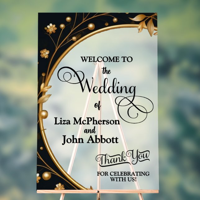 Affiche de bienvenue mariage Elegant Noir & Or (Neutre)