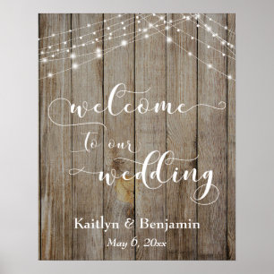 Affiche de bienvenue Mariage en bois Brown et lumi