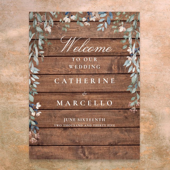 Affiche de bienvenue Mariage en cascade en bois ru (Rustic Wood Floral Cascade Wedding Welcome Sign)
