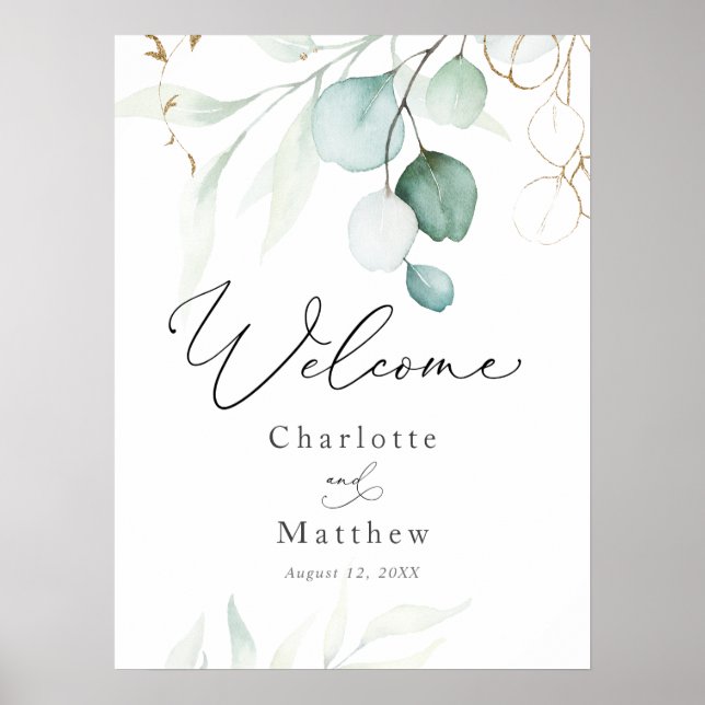 Affiche de bienvenue Mariage Eucalyptus aquarelle (Devant)