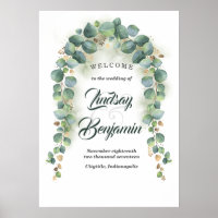 Affiche de bienvenue Mariage Eucalyptus et Gold Gr