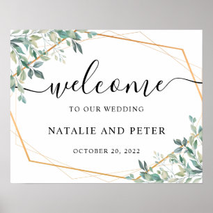 Affiche de bienvenue Mariage Eucalyptus Green Gold