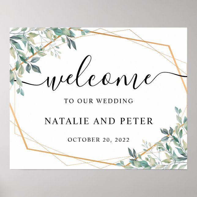 Affiche de bienvenue Mariage Eucalyptus Green Gold (Devant)