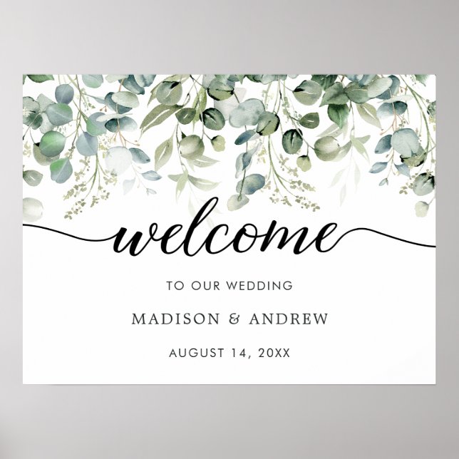 Affiche de bienvenue Mariage Eucalyptus Greenery (Devant)
