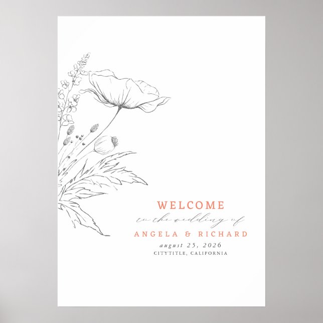 Affiche de bienvenue Mariage Fleur sauvage à main (Devant)