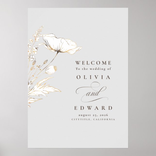 Affiche de bienvenue Mariage Fleur sauvage à main (Devant)