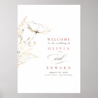 Affiche de bienvenue Mariage Fleur sauvage à main