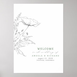 Affiche de bienvenue Mariage Fleur sauvage à main