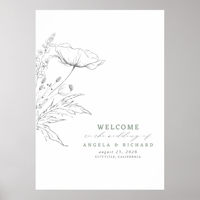 Affiche de bienvenue Mariage Fleur sauvage à main (Devant)