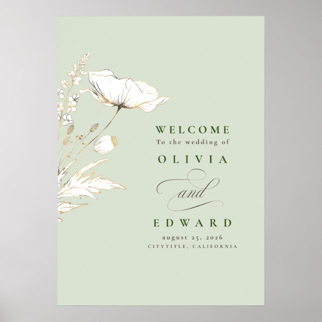 Affiche de bienvenue Mariage Fleur sauvage à main (Devant)