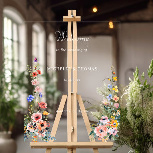 Affiche de bienvenue Mariage Fleur sauvage aquarel