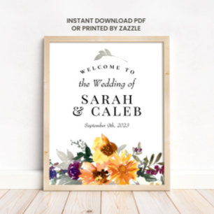 Affiche de bienvenue Mariage fleur sauvage de tour
