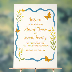 Affiche de bienvenue Mariage fleur sauvage papillo
