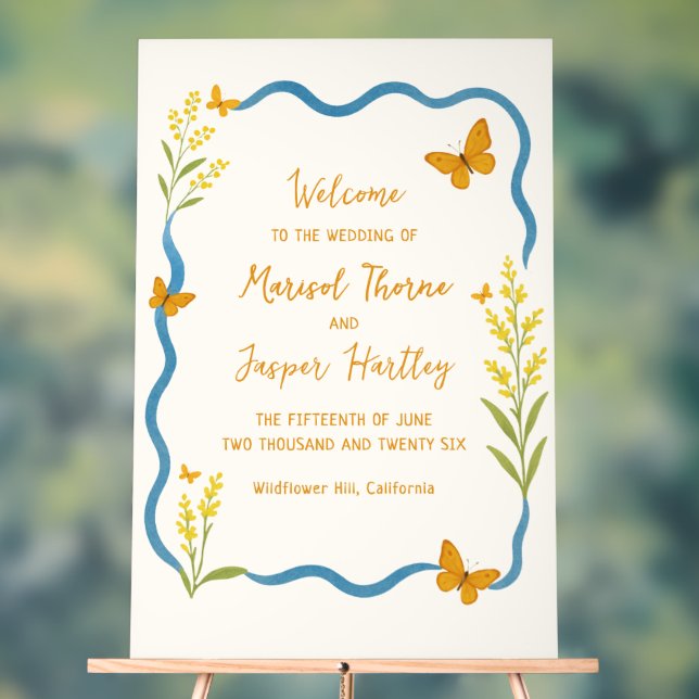 Affiche de bienvenue Mariage fleur sauvage papillo (Neutre)