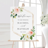 Affiche de bienvenue Mariage floral à cadre d'or b