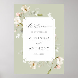 Affiche de bienvenue Mariage floral blanc Sage