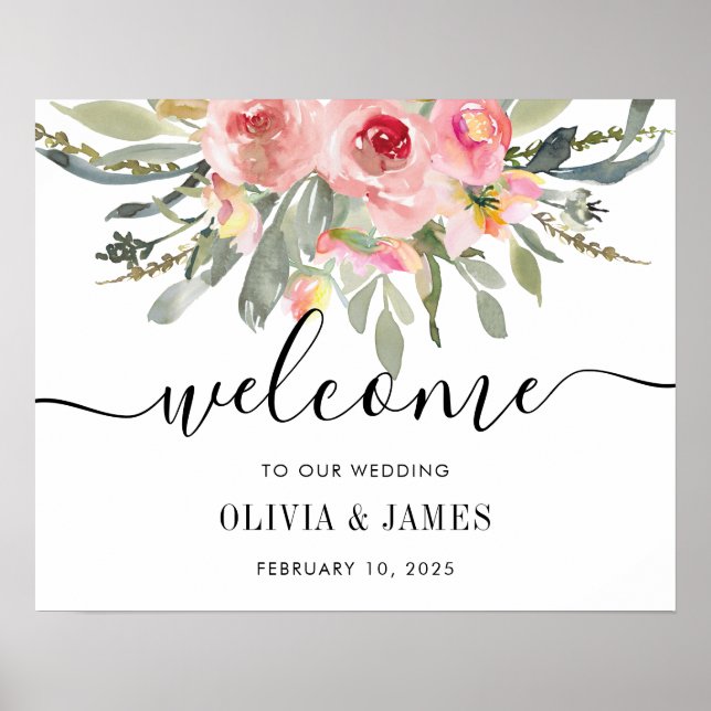 Affiche de bienvenue Mariage Floral Blush Pink (Devant)