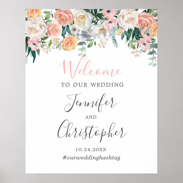 Affiche de bienvenue Mariage floral flush romantiq (Devant)