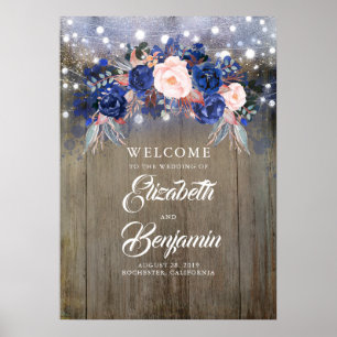 Affiche de bienvenue Mariage Floral Navy