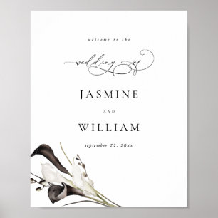 Affiche de bienvenue Mariage Floral noir et blanc