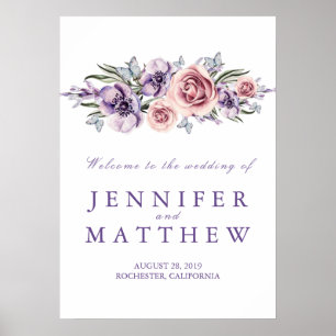 Affiche de bienvenue Mariage floral pourpre