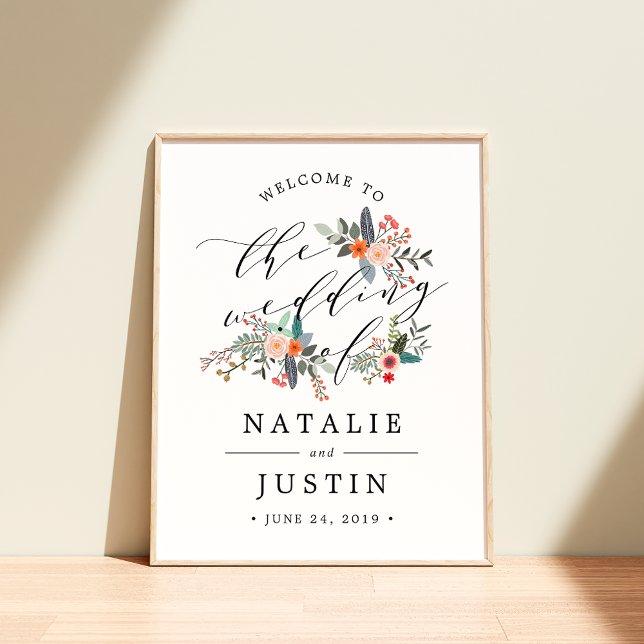 Affiche de bienvenue Mariage florale Boho (Créateur téléchargé)