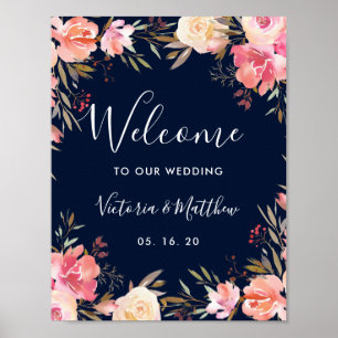 Affiche de bienvenue Mariage florale en fleurs rom