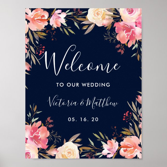 Affiche de bienvenue Mariage florale en fleurs rom (Devant)