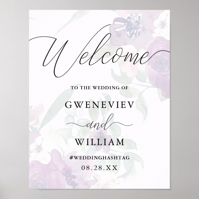 Affiche de bienvenue Mariage florale et calligraph (Devant)