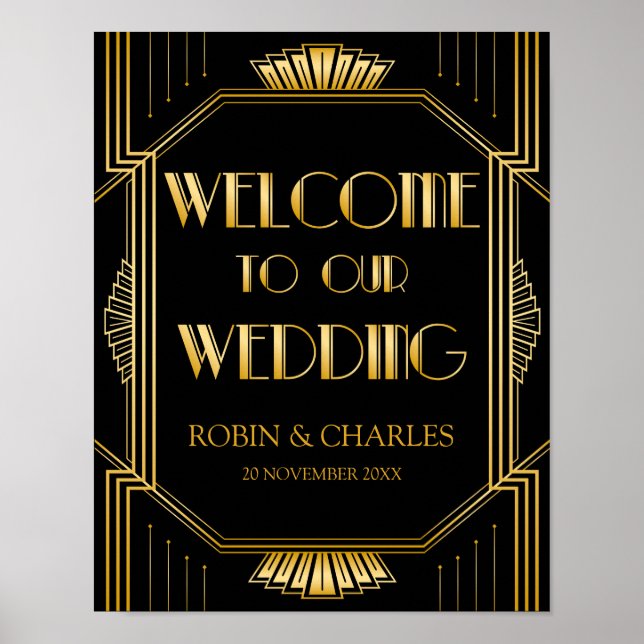 Affiche de bienvenue mariage | Gatsby Art Déco (Devant)
