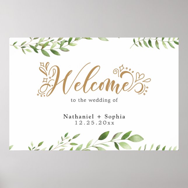 Affiche de bienvenue Mariage Gold Greenery (Devant)