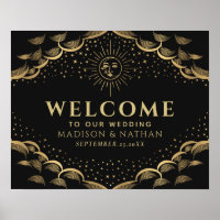 Affiche de bienvenue Mariage Gold Sun et Moon Taro