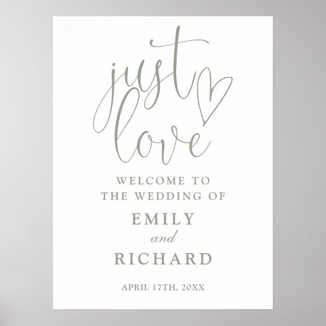 Affiche de bienvenue Mariage Just Love Sage Green (Devant)