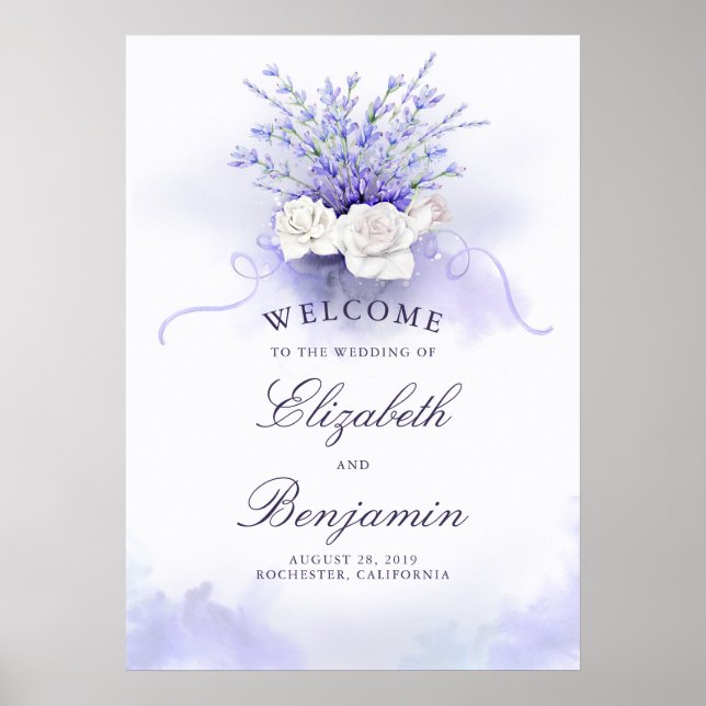 Affiche de bienvenue Mariage Lavenders et White Ro (Devant)